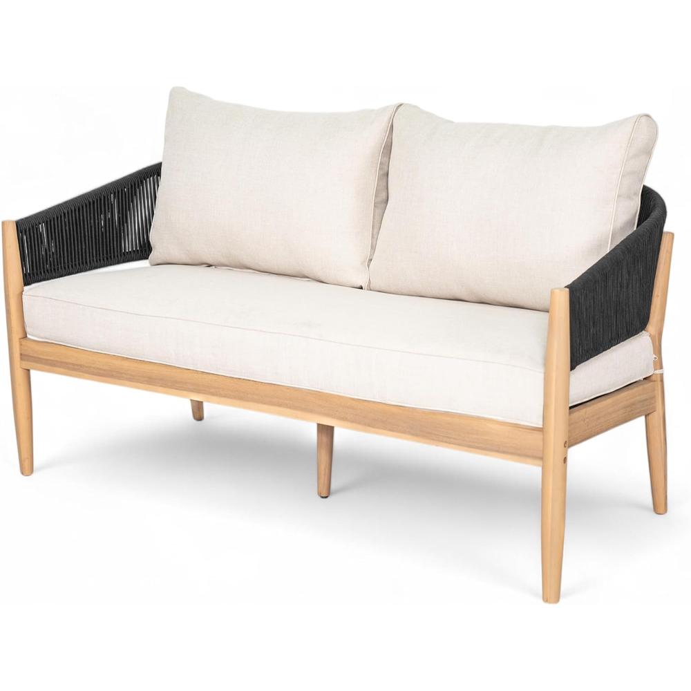 Black-Beige Handwoven Rope Backrest Outdoor Loveseat - Image 2