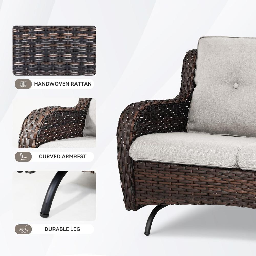Loveseat Rattan Glider With Curved Armrest - Image 2