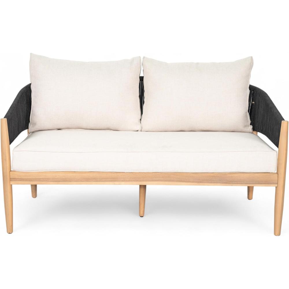 Black-Beige Handwoven Rope Backrest Outdoor Loveseat - Image 3