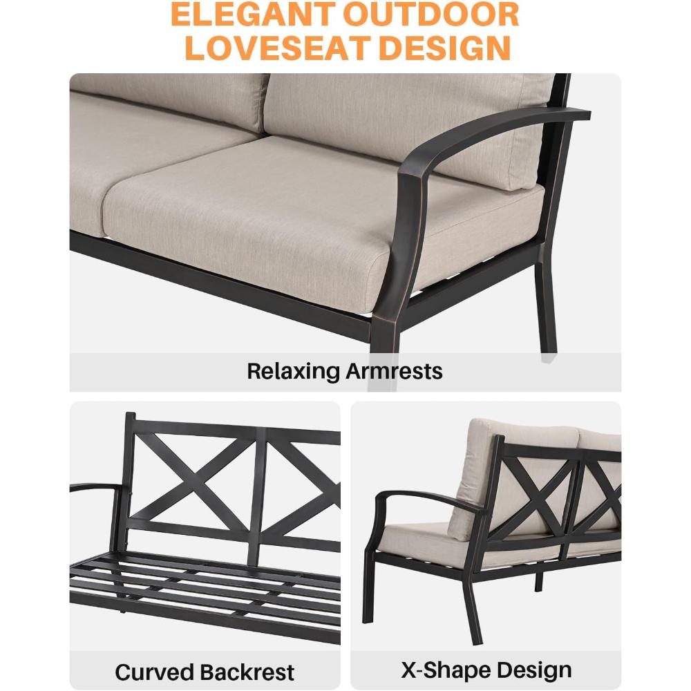 Modern Never-Rust Aluminum Outdoor Loveseat - Image 2