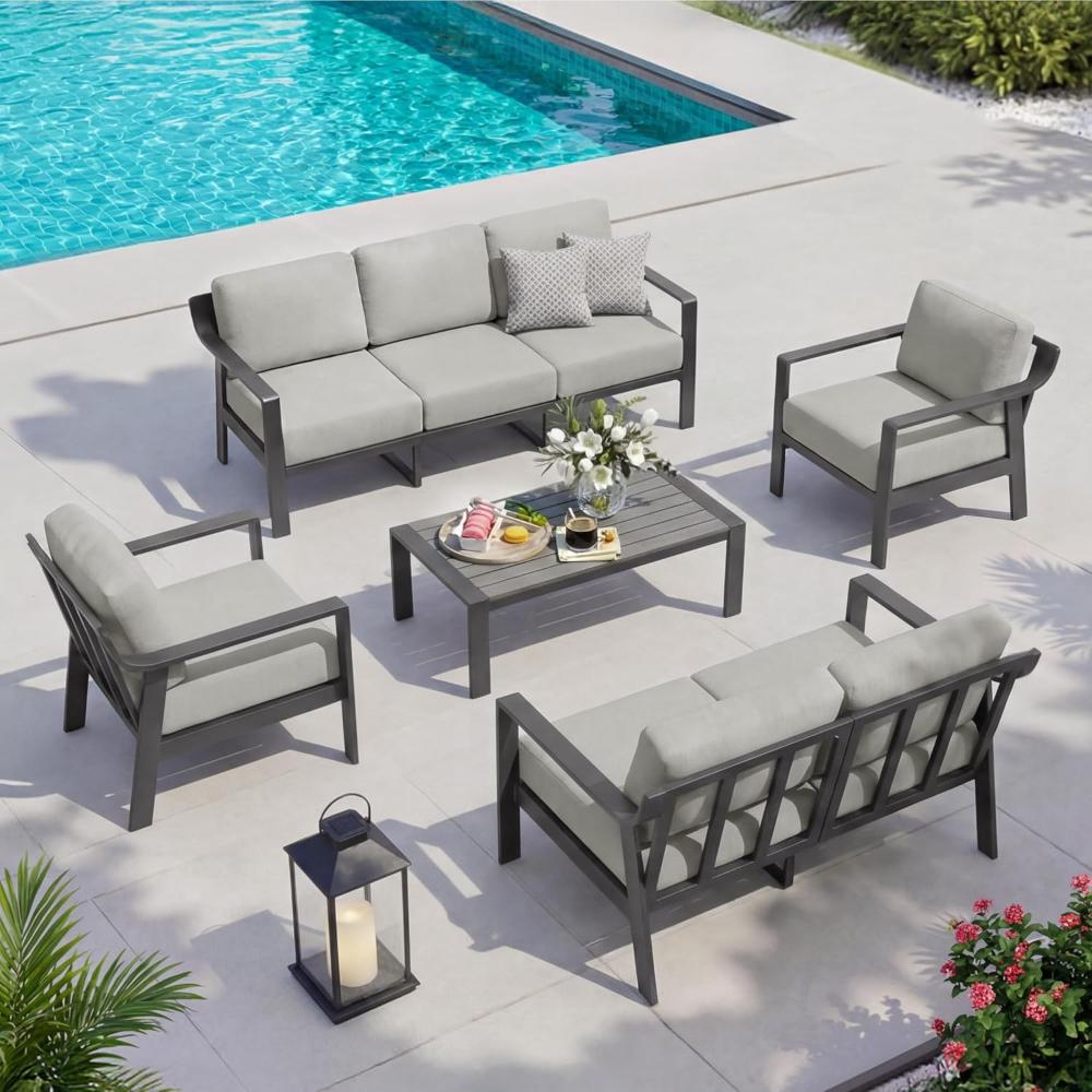 Gray Aluminum Frame Outdoor Loveseat - Image 4