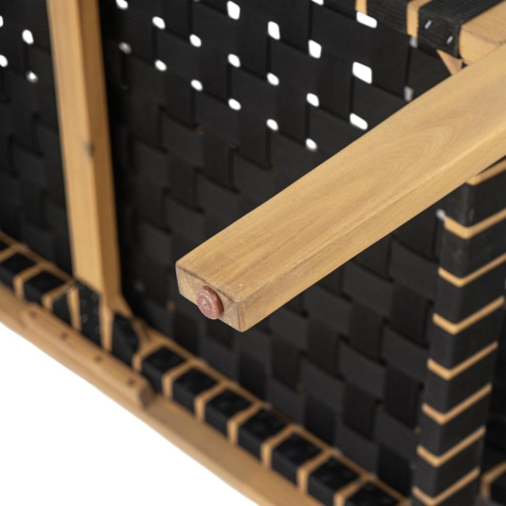 Black Woven Rope Wooden Outdoor Bench - Image 3
