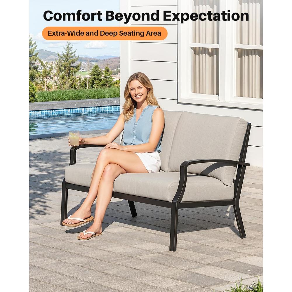 Modern Never-Rust Aluminum Outdoor Loveseat - Image 4
