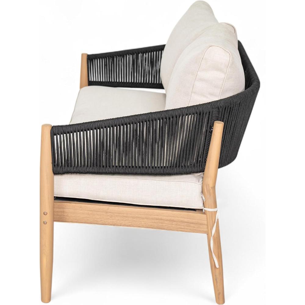 Black-Beige Handwoven Rope Backrest Outdoor Loveseat - Image 4
