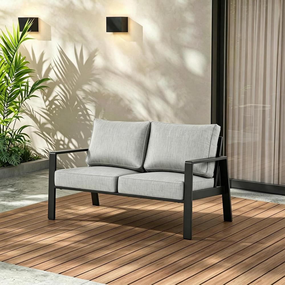 Light-Grey Oversized Aluminum Outdoor Loveseat