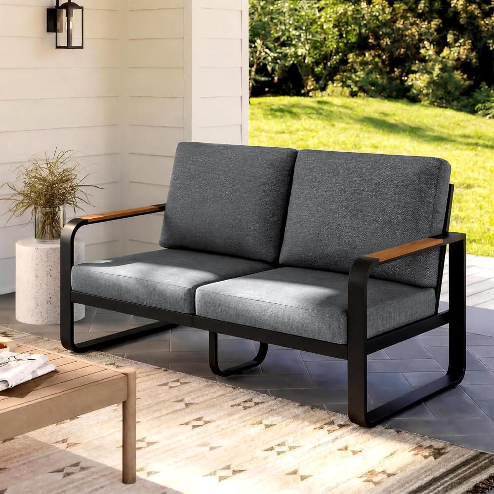 Gray Modern Metal Frame Outdoor Loveseat - Image 2
