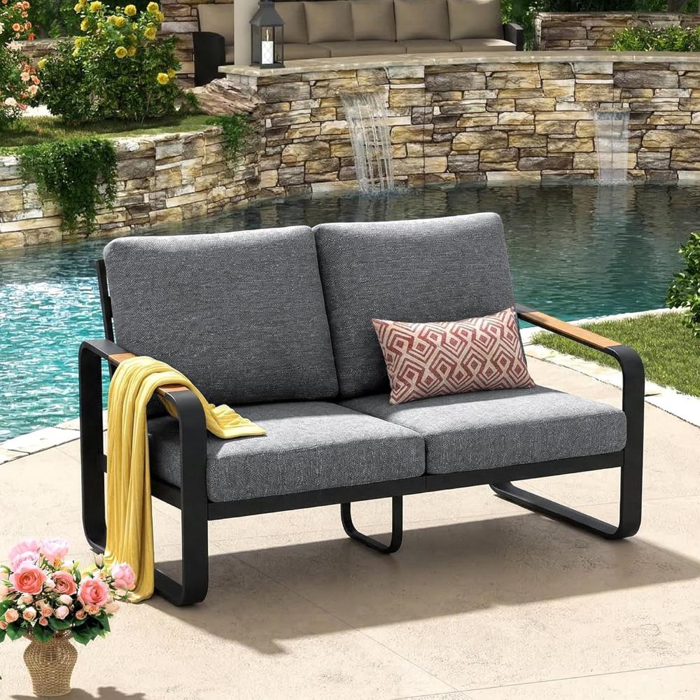 Gray Modern Metal Frame Outdoor Loveseat - Image 3