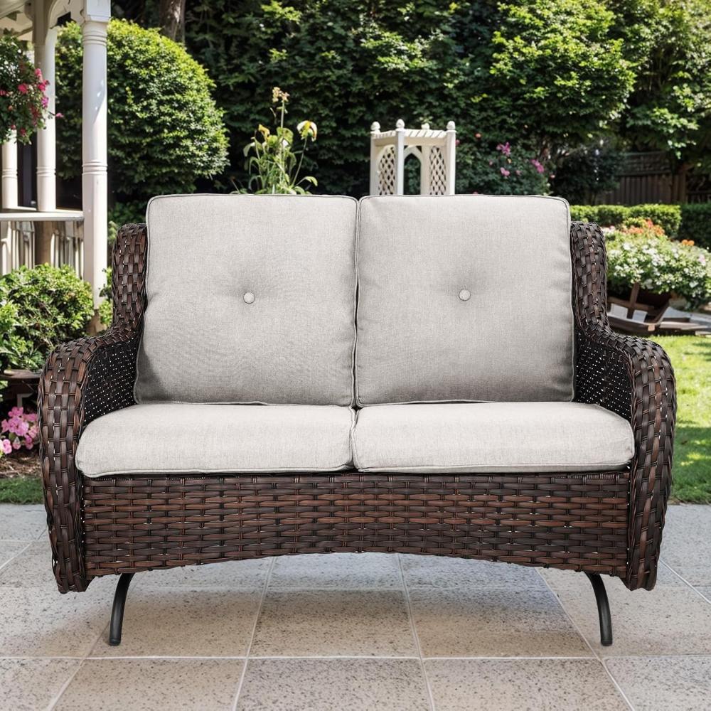 Loveseat Rattan Glider With Curved Armrest - Image 4