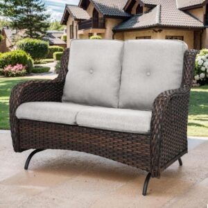 Loveseat Rattan Glider With Curved Armrest