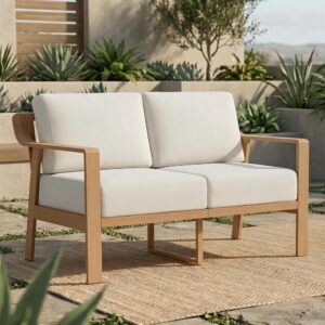 Wood-Grain Aluminum Frame Outdoor Loveseat