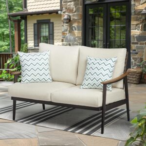Outdoor Metal Loveseat With Wicker Backrest