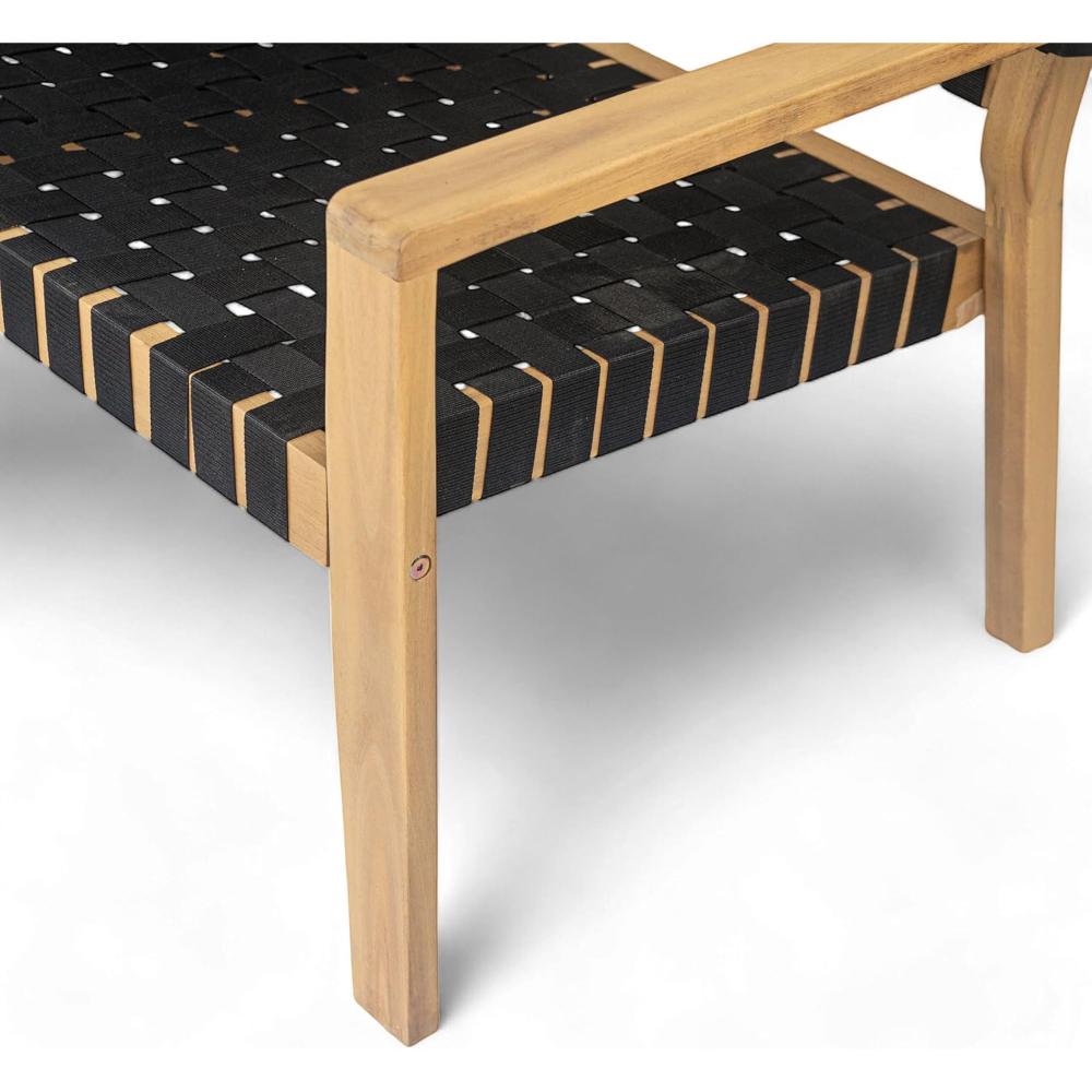 Black Woven Rope Wooden Outdoor Bench - Image 2