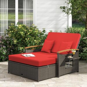 Red Patio Rattan Outdoor Loveseat Daybed
