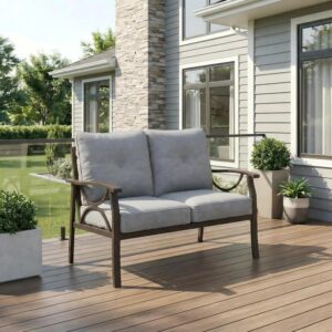 Gray All-Weather Metal Outdoor Loveseat
