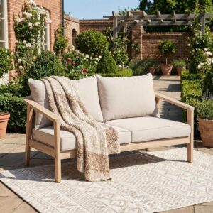 Solid Wood Wicker Backrest Outdoor Loveseat