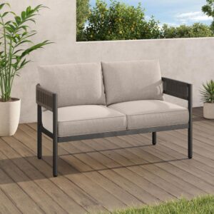 Wicker Outdoor Loveseat With Thick Cushion