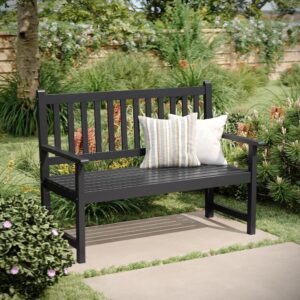 Black Weather-Resistant Acacia Wood Outdoor Loveseat