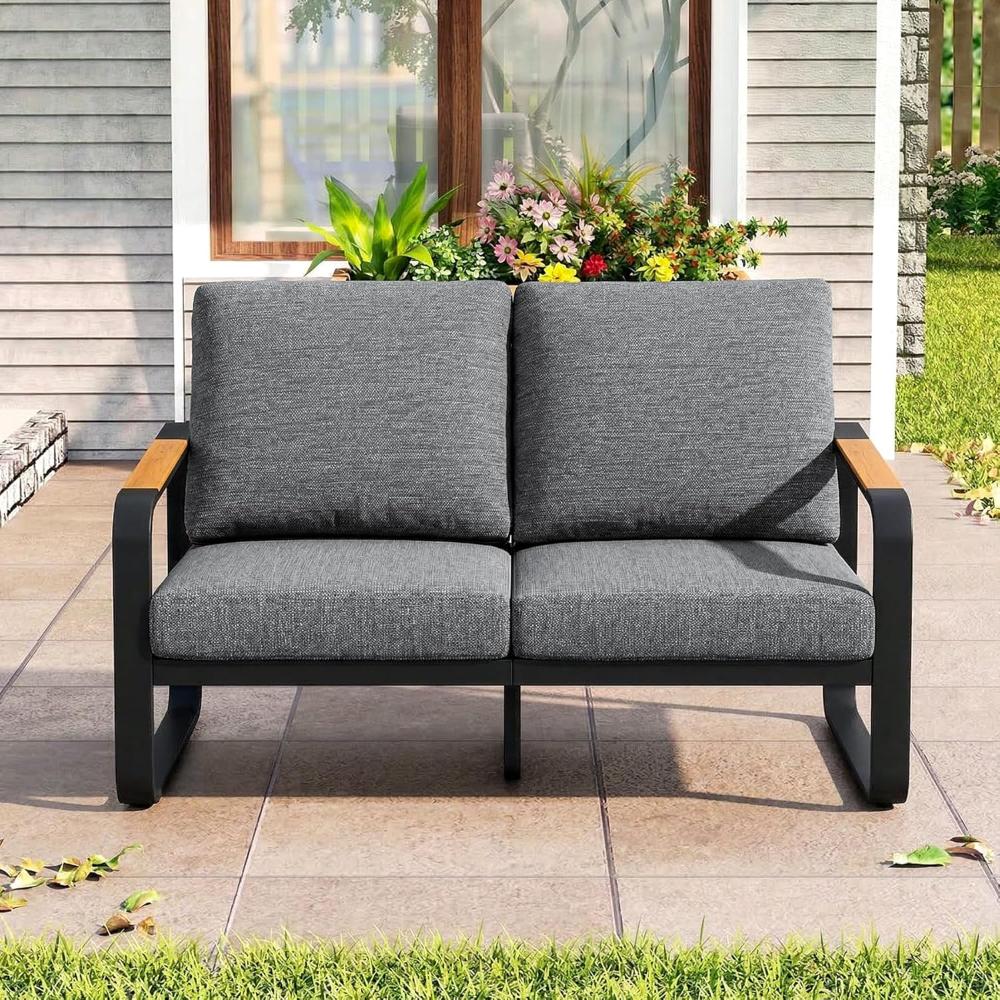 Gray Modern Metal Frame Outdoor Loveseat - Image 4