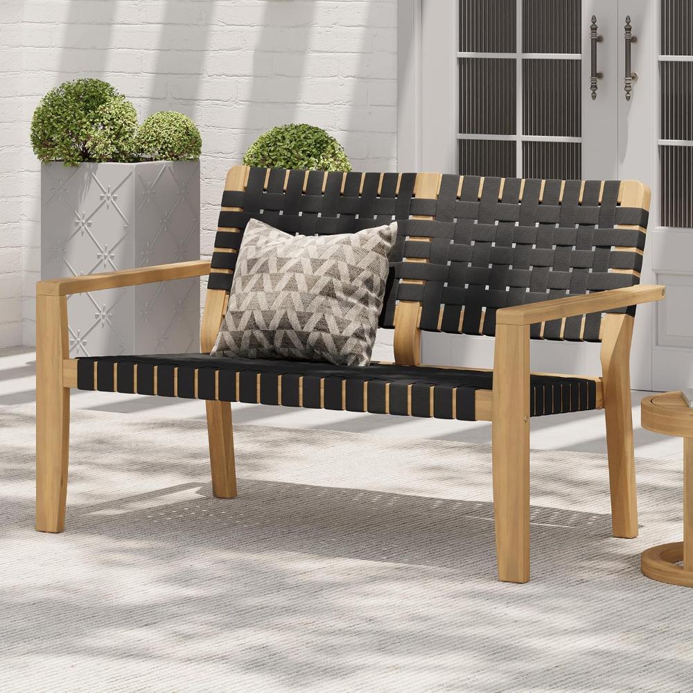 Black Woven Rope Wooden Outdoor Bench