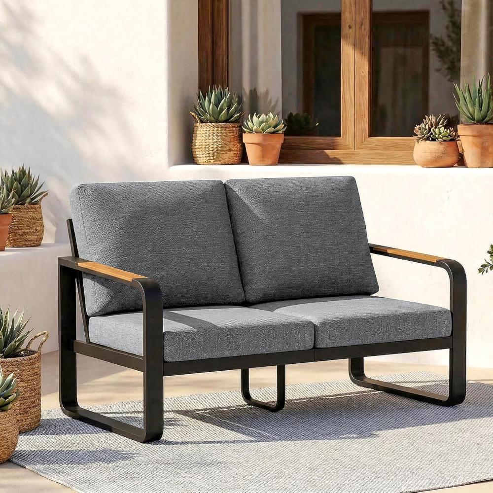 Gray Modern Metal Frame Outdoor Loveseat
