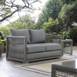 Gray Rattan Outdoor Loveseat With Cushions