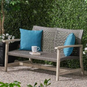 Gray Patio High Back Wicker Sofa