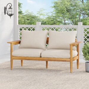 Wooden Patio Loveseat With Removable Cushions