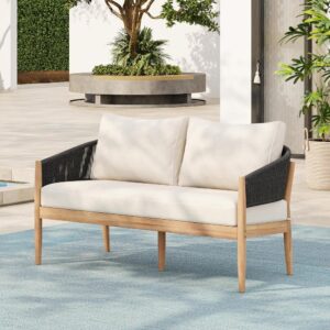 Black-Beige Handwoven Rope Backrest Outdoor Loveseat