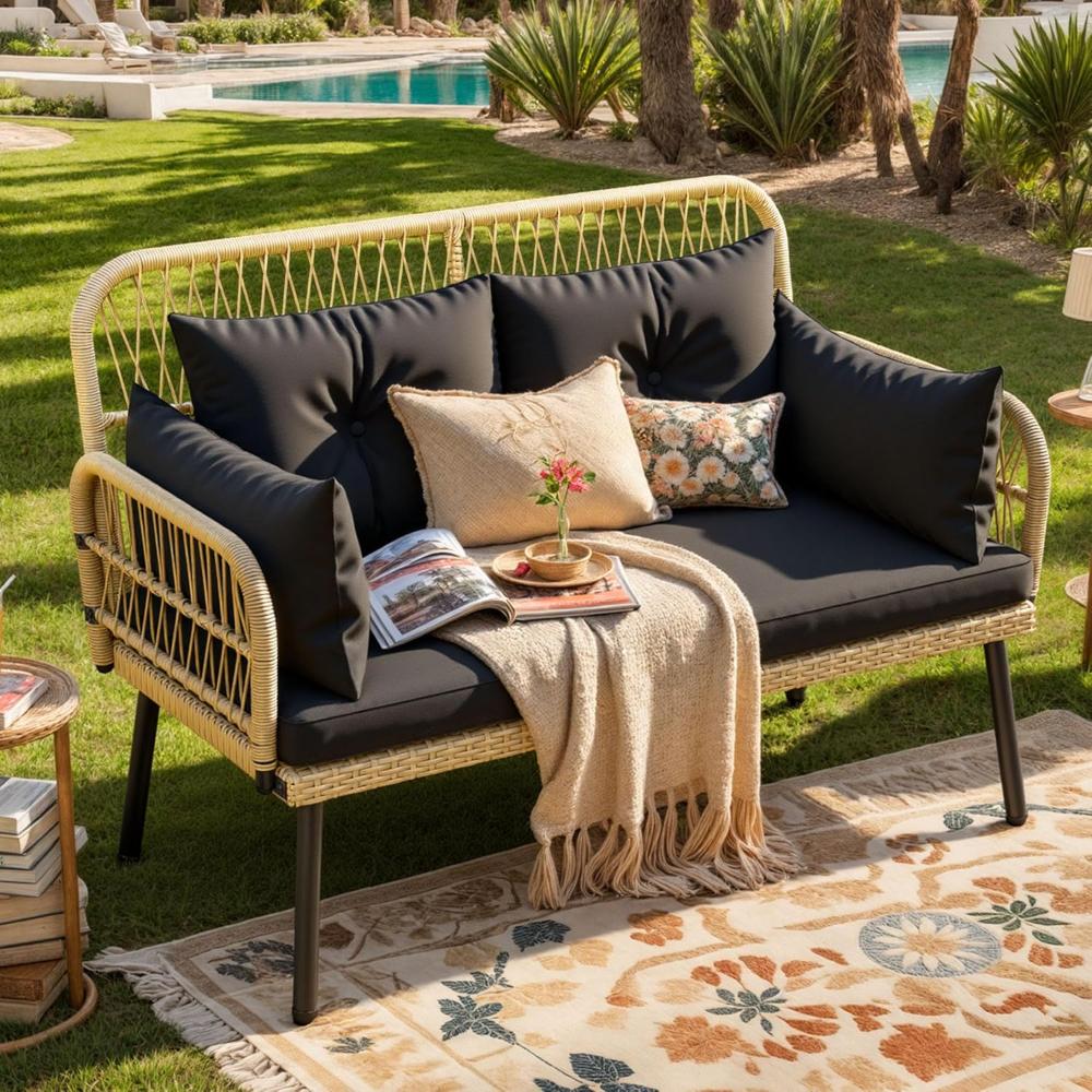 Wicker Outdoor Loveseat With Adjustable Feet